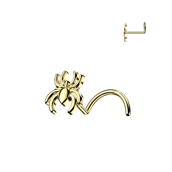 316L Surgical Steel Gold PVD Spider Corkscrew Nose Ring Stud