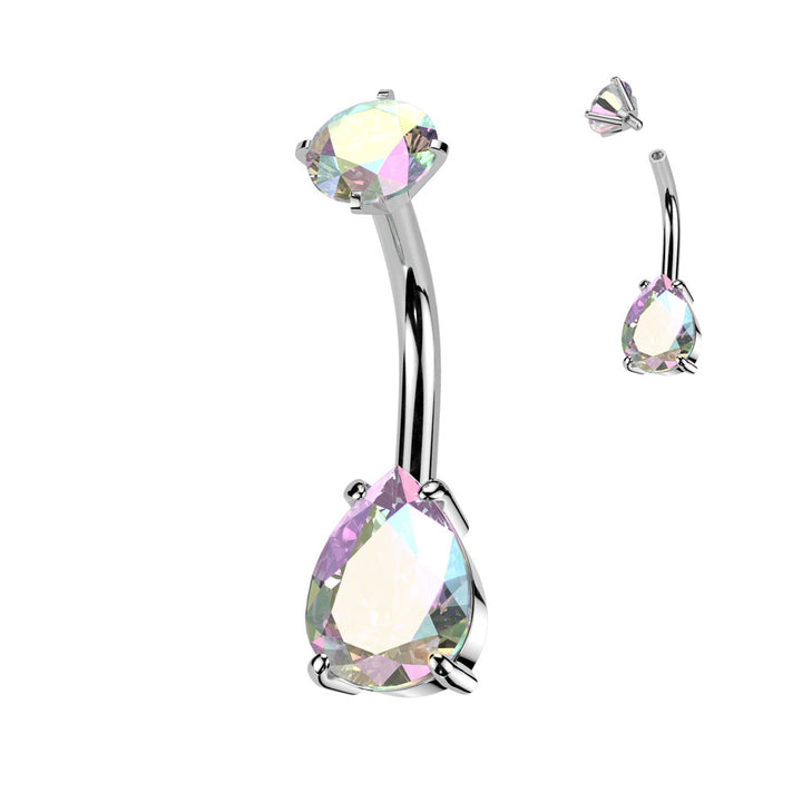 316L Surgical Steel Aurora Borealis CZ Teardrop Internally Threaded Belly Ring - Pierced Universe