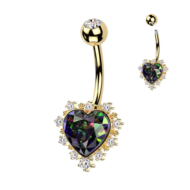 316L Surgical Steel Gold PVD White CZ & Vitrail Medium Heart Non Dangle Belly Ring - Pierced Universe