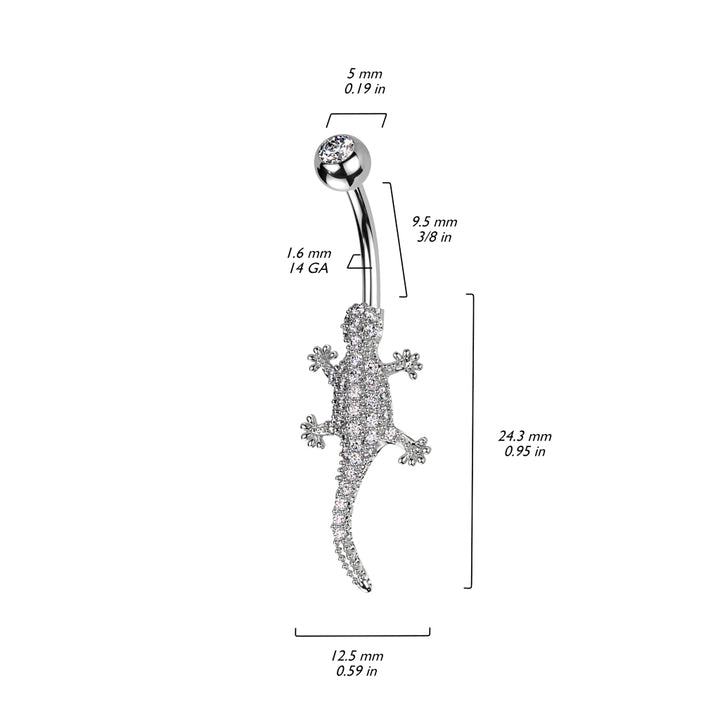 316L Surgical Steel Gold PVD White CZ Lizard Gecko Non Dangle Belly Ring - Pierced Universe