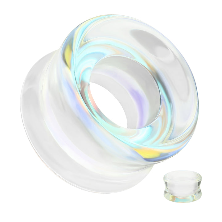 Clear Iridescent Glass Double Flared Saddle Tunnels - Pierced Universe