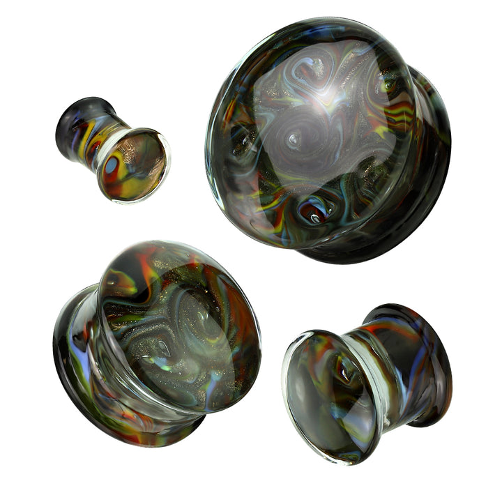 Rainbow Swirl Pyrex Glass Double Flared Plugs - Pierced Universe