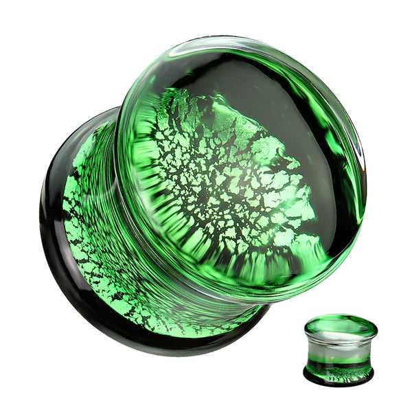 Green & Black Crackle Pyrex Glass Double Flared Plugs - Pierced Universe