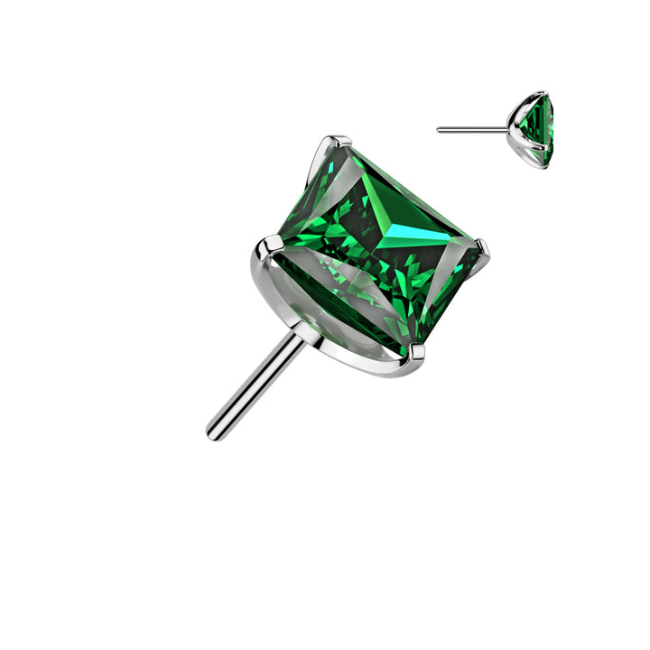 Implant Grade Titanium Square Emerald CZ Gem Threadless Push In Labret - Pierced Universe