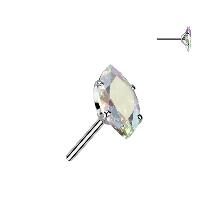 Implant Grade Titanium Aurora Borealis CZ Clawed Marquise Gem Push In Threadless Labret With Flat Back - Pierced Universe