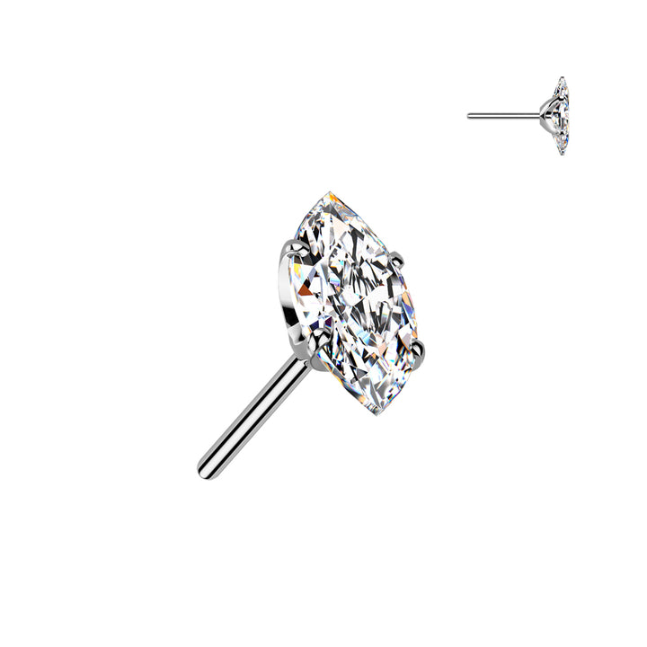 Implant Grade Titanium White CZ Clawed Marquise Gem Push In Threadless Labret With Flat Back - Pierced Universe