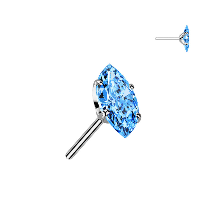 Implant Grade Titanium Aqua CZ Clawed Marquise Gem Push In Threadless Labret With Flat Back - Pierced Universe