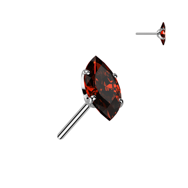 Implant Grade Titanium Red CZ Clawed Marquise Gem Push In Threadless Labret With Flat Back - Pierced Universe