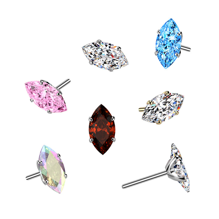 Implant Grade Titanium Red CZ Clawed Marquise Gem Push In Threadless Labret With Flat Back - Pierced Universe