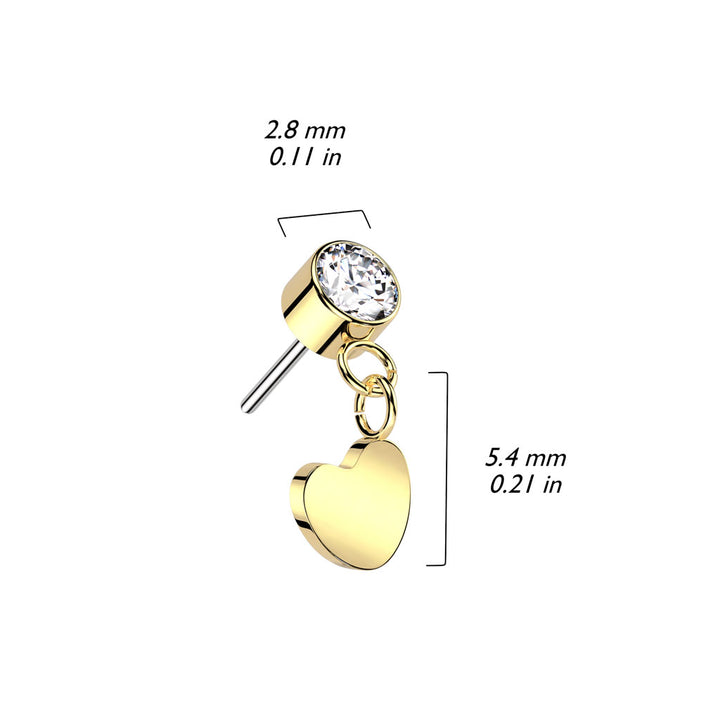 Implant Grade Titanium White CZ Heart Dangle Threadless Push In Labret - Pierced Universe