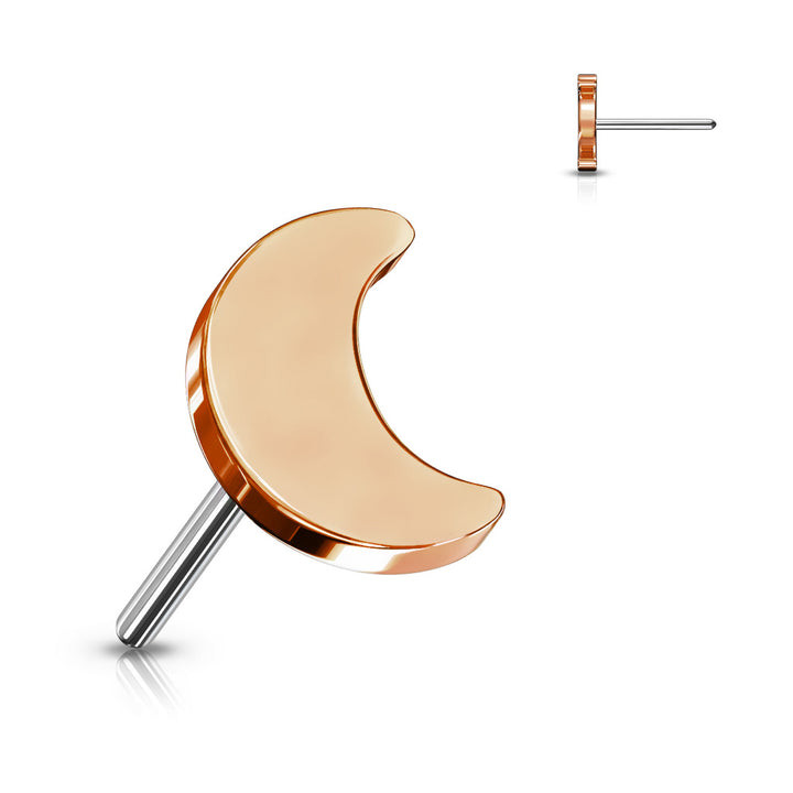 Implant Grade Titanium Threadless Push In Tragus/Cartilage Rose Gold PVD Crescent Moon Stud With Flat Back - Pierced Universe