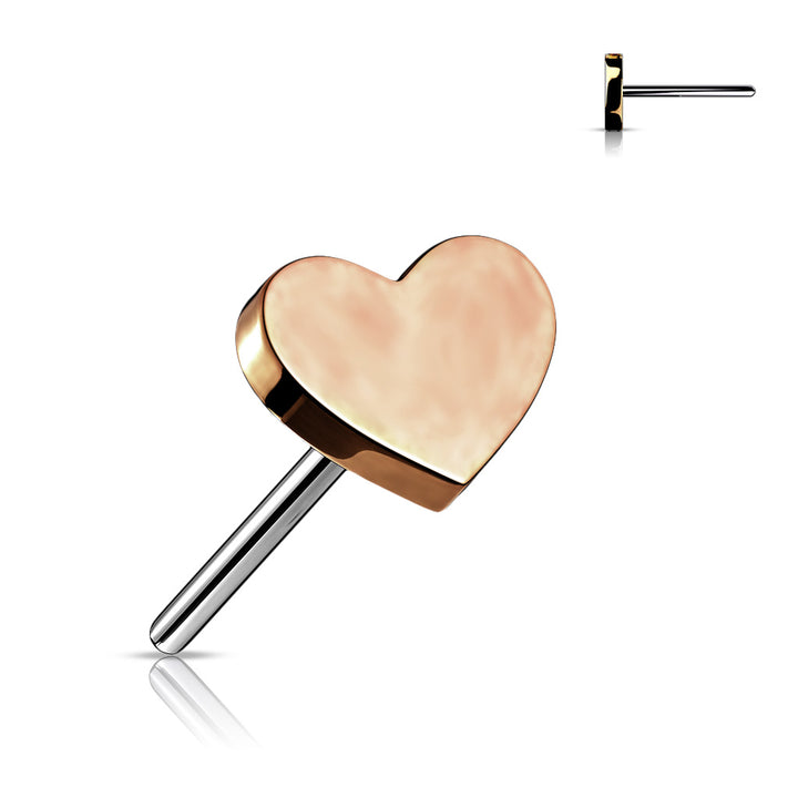 Implant Grade Titanium Threadless Push In Tragus/Cartilage Rose Gold PVD Heart Stud With Flat Back - Pierced Universe