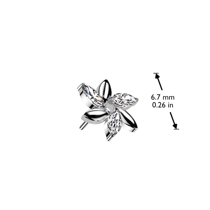 Implant Grade Titanium White CZ Marquise Flower Design Threadless Push In Labret - Pierced Universe