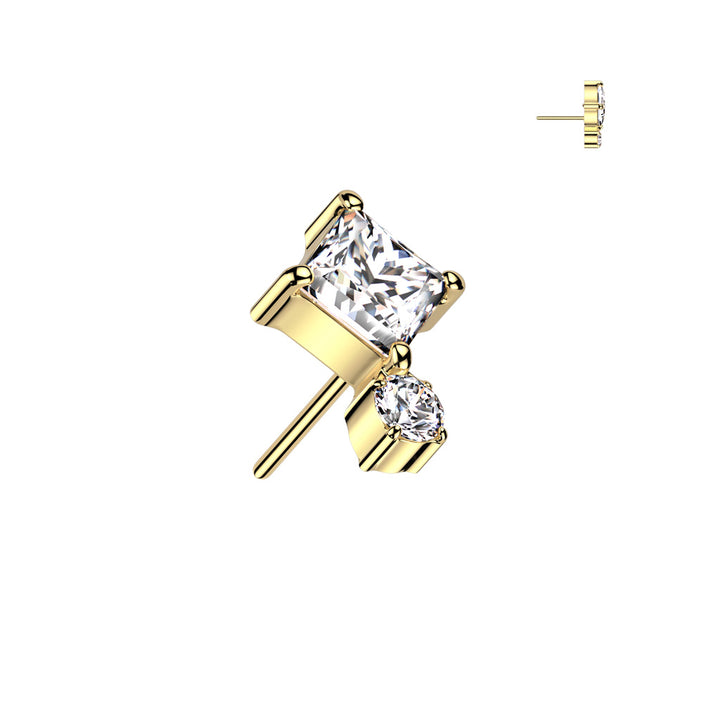 Implant Grade Titanium Gold PVD White CZ Square & Circle Gem Cluster Push In Threadless Labret With Flat Back - Pierced Universe