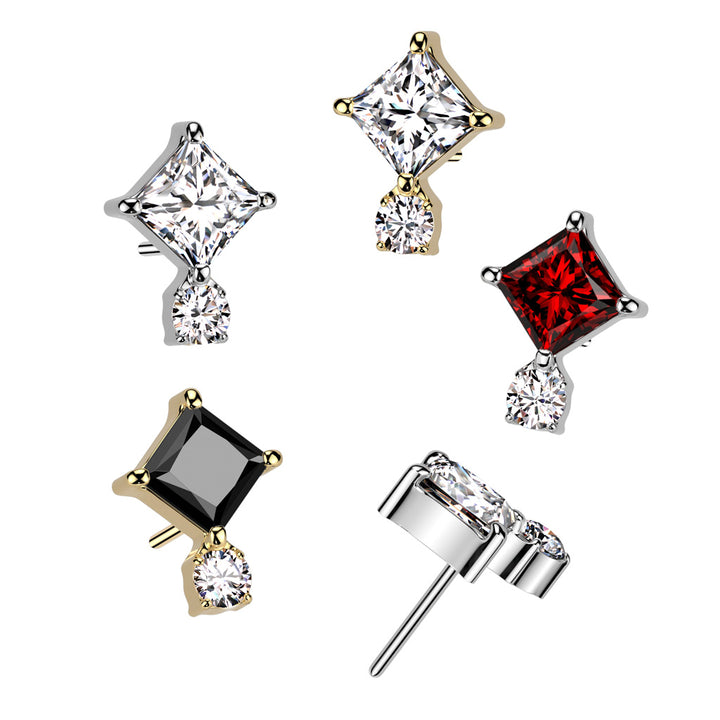 Implant Grade Titanium Gold PVD Black White CZ Square & Circle Gem Cluster Push In Threadless Labret With Flat Back - Pierced Universe