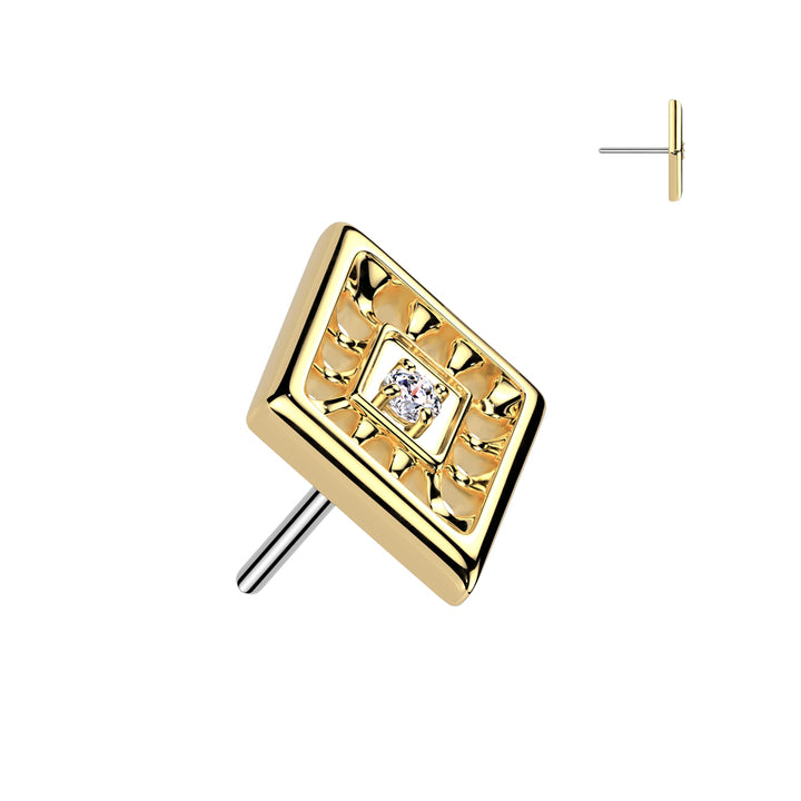 Implant Grade Titanium Gold PVD White CZ Evil Eye Diamond Shaped Threadless Labret With Flat Back - Pierced Universe