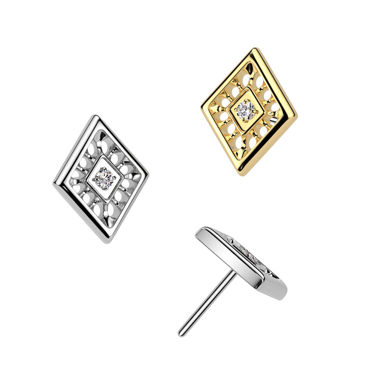 Implant Grade Titanium Gold PVD White CZ Evil Eye Diamond Shaped Threadless Labret With Flat Back - Pierced Universe