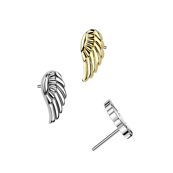 Implant Grade Titanium Gold PVD Angel Wing Push In Threadless Labret With Flat Back - Pierced Universe