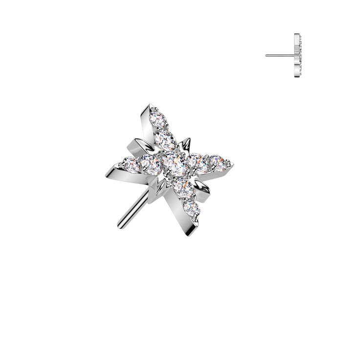 Implant Grade Titanium White CZ Large Starburst Push In Threadless Labret With Flat Back - Pierced Universe