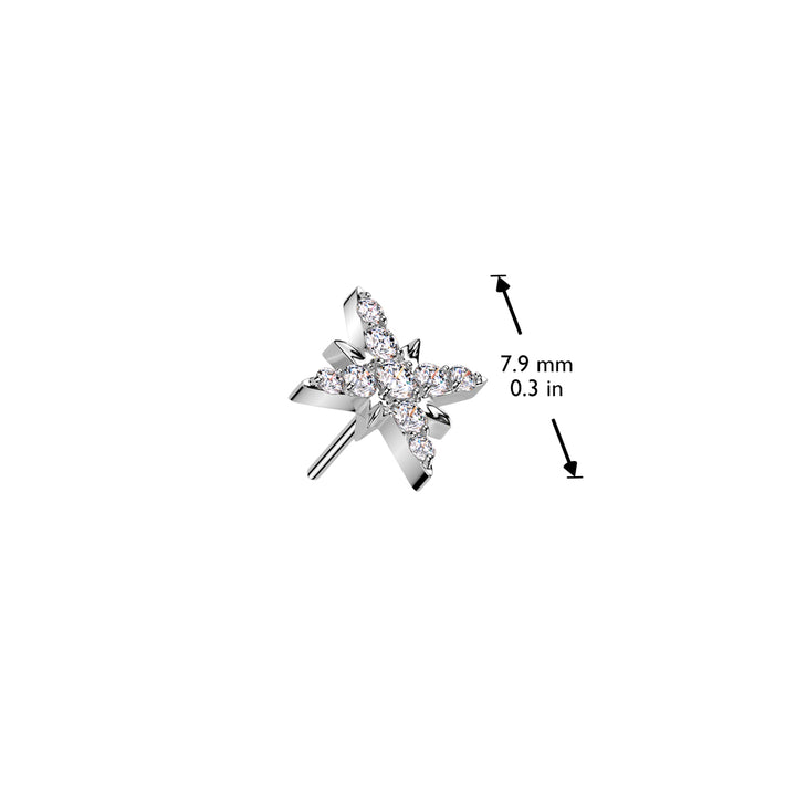 Implant Grade Titanium Gold PVD White CZ Large Starburst Push In Threadless Labret With Flat Back - Pierced Universe