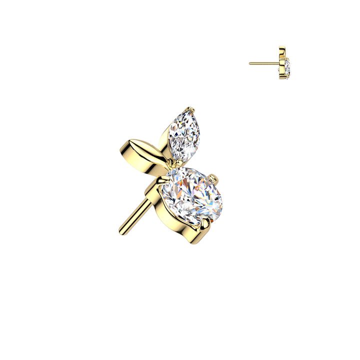 Implant Grade Titanium Gold PVD White CZ Apple Threadless Labret With Flat Back - Pierced Universe