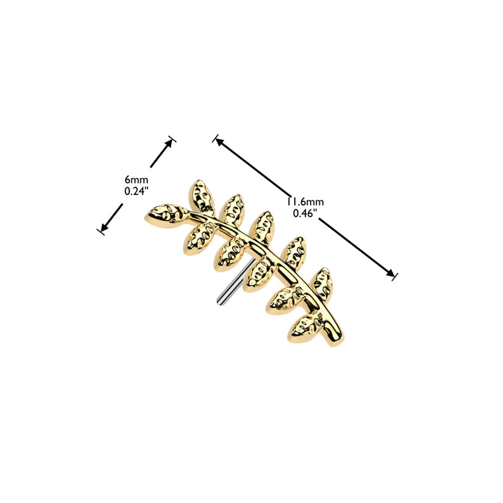 Implant Grade Titanium Gold PVD Curved Textured Leaf Push In Threadless Labret With Flat Back - Pierced Universe