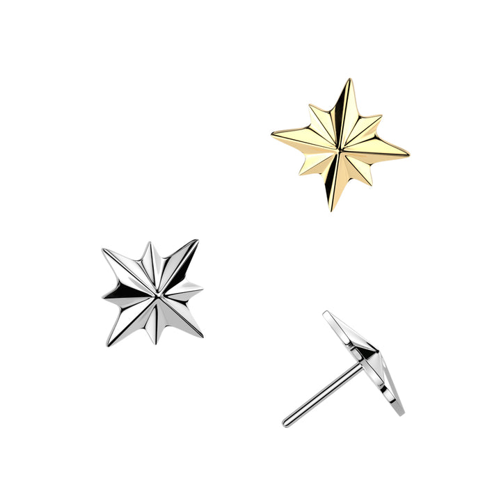 Implant Grade Titanium Gold PVD Large Starburst Ridged Push In Threadless Labret With Flat Back - Pierced Universe