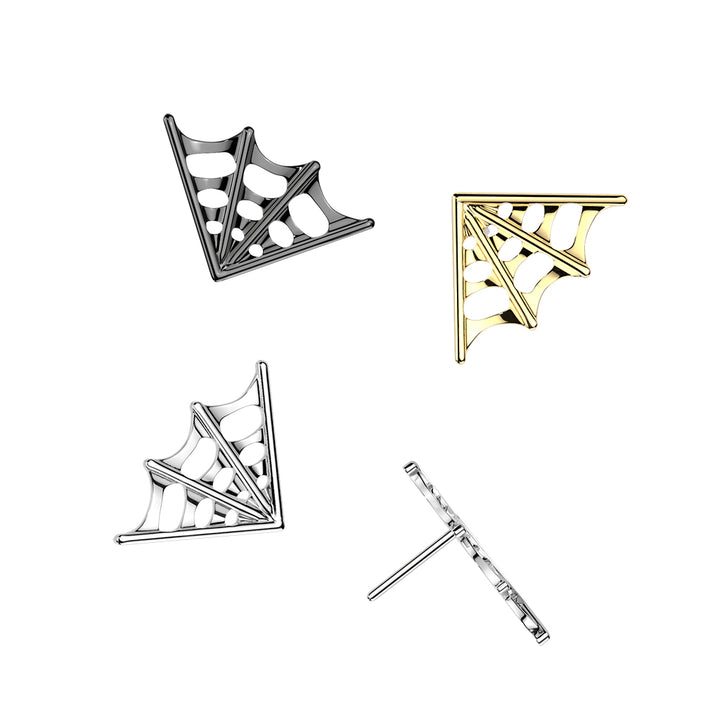 Implant Grade Titanium Black PVD Large Spider Web Push In Threadless Labret With Flat Back - Pierced Universe