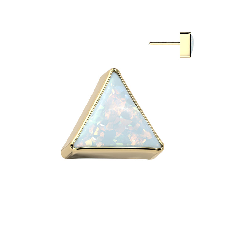 Implant Grade Titanium Gold PVD White Opal Triangle Threadless Push In Labret - Pierced Universe