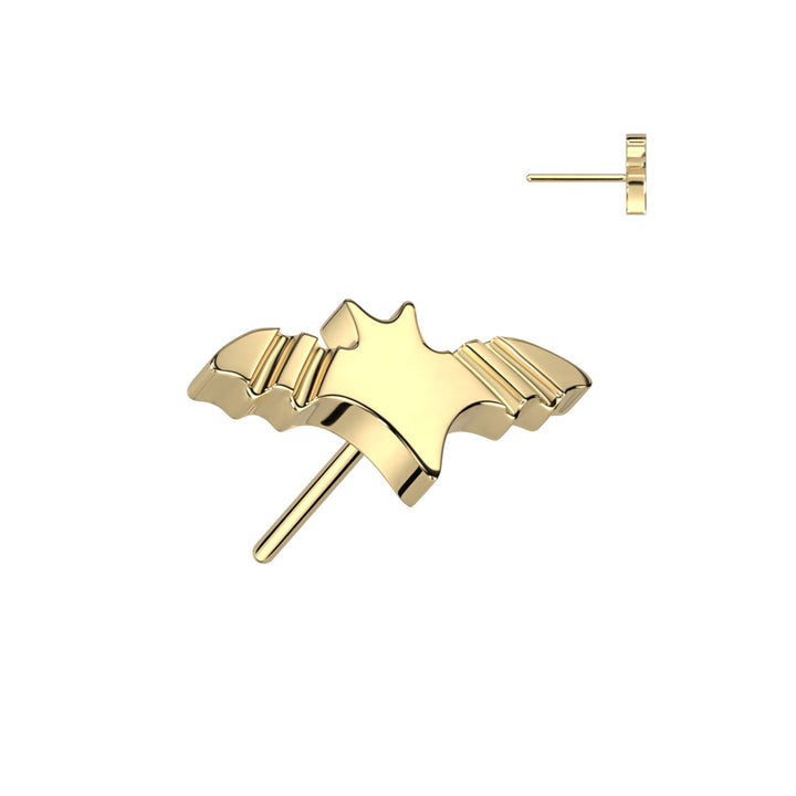 Implant Grade Titanium Gold PVD Winged Flying Bat Push In Threadless Labret With Flat Back - Pierced Universe