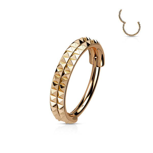 316L Surgical Steel Rose Gold PVD Pyramid Cut Hinged Clicker Hoop - Pierced Universe