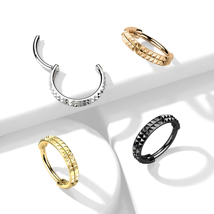 316L Surgical Steel Black PVD Pyramid Cut Hinged Clicker Hoop - Pierced Universe