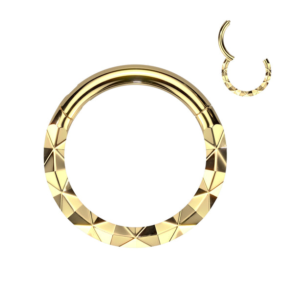 316L Surgical Steel Gold PVD Textured Pattern Septum Daith Hinged Clicker Hoop - Pierced Universe