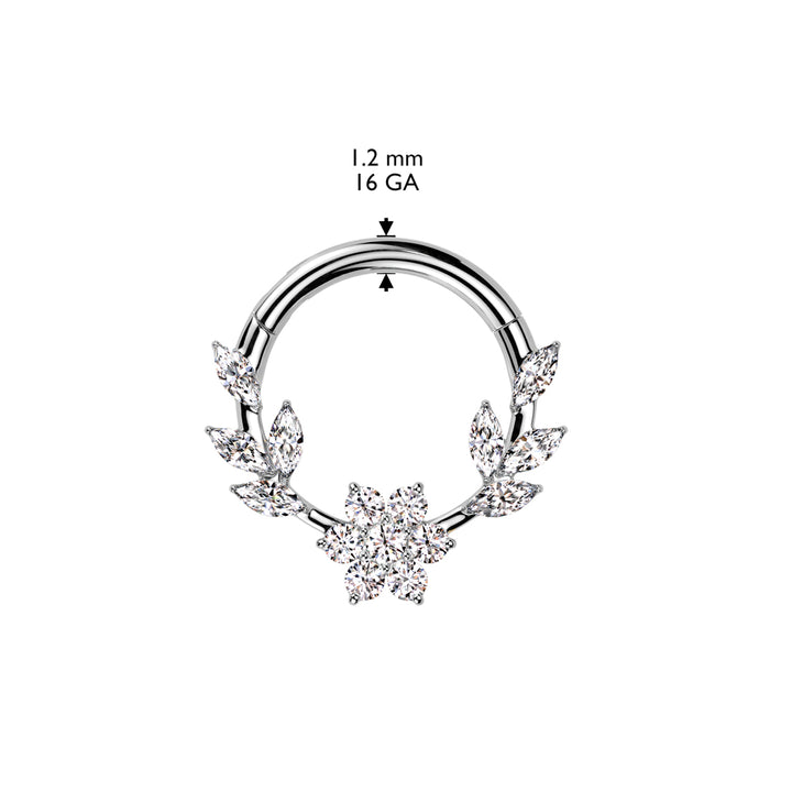 316L Surgical Steel Gold PVD White CZ Dainty Vine Flower Hinged Clicker Hoop - Pierced Universe