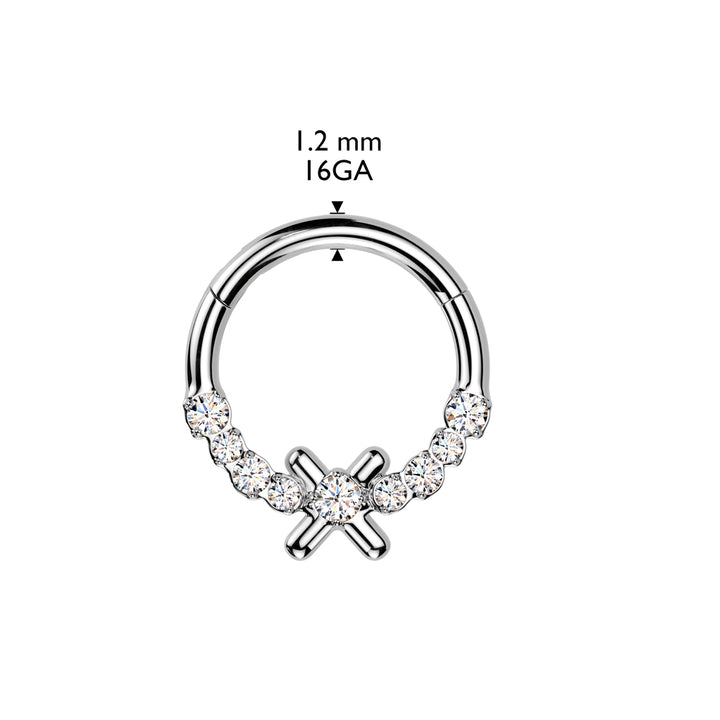 316L Surgical Steel Gold PVD White CZ Dainty X Hinged Clicker Hoop - Pierced Universe