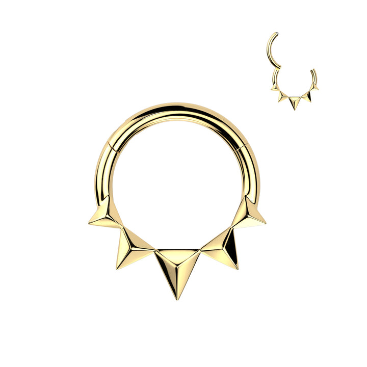 316L Surgical Steel Gold PVD Dainty Small Spiked Hinged Clicker Hoop - Pierced Universe