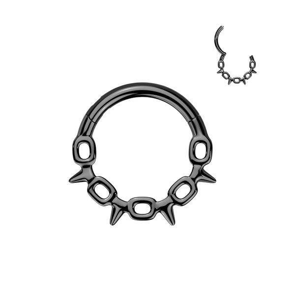 316L Surgical Steel Black PVD Chain Link Spike Hinged Clicker Hoop - Pierced Universe