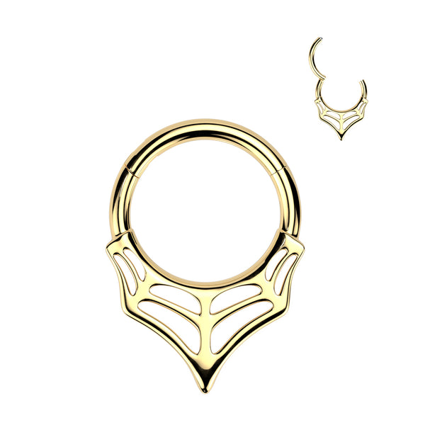 316L Surgical Steel Gold PVD V Shaped Spider Web Spooky Hinged Clicker Hoop - Pierced Universe