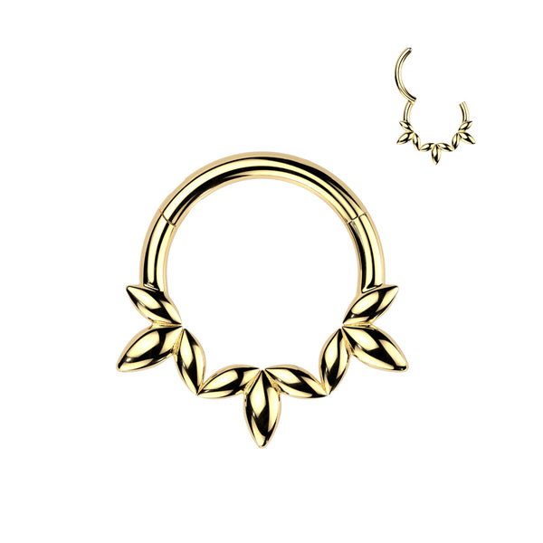 316L Surgical Steel Gold PVD Dainty Floral Petal Design Hinged Clicker Hoop - Pierced Universe