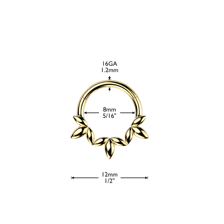 316L Surgical Steel Rose Gold PVD Dainty Floral Petal Design Hinged Clicker Hoop - Pierced Universe