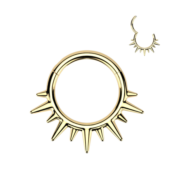 316L Surgical Steel Gold PVD Dainty Wide Flare Spikes Hinged Clicker Hoop - Pierced Universe