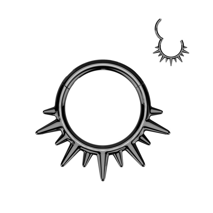 316L Surgical Steel Black PVD Dainty Wide Flare Spikes Hinged Clicker Hoop - Pierced Universe