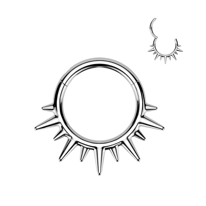 316L Surgical Steel Dainty Wide Flare Spikes Hinged Clicker Hoop - Pierced Universe