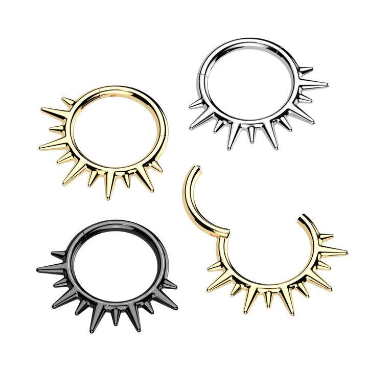 316L Surgical Steel Black PVD Dainty Wide Flare Spikes Hinged Clicker Hoop - Pierced Universe