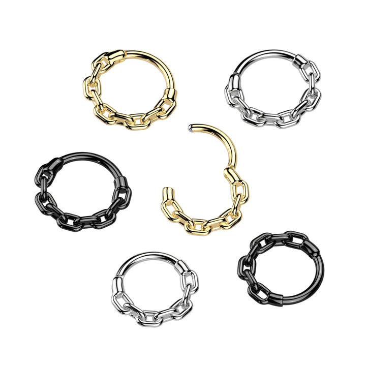316L Surgical Steel Black PVD Thick Chain Link Hinged Clicker Hoop - Pierced Universe