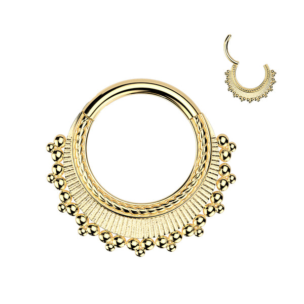 316L Surgical Steel Gold PVD Decorative Beaded Hinged Clicker Hoop - Pierced Universe