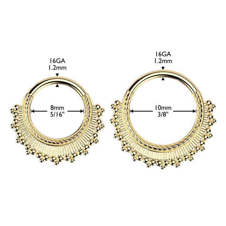 316L Surgical Steel Gold PVD Decorative Beaded Hinged Clicker Hoop - Pierced Universe