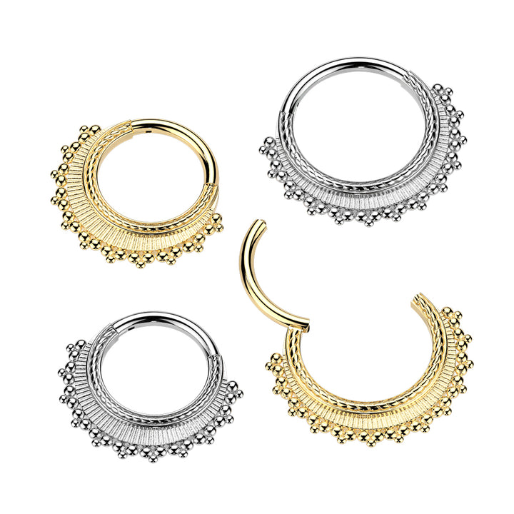 316L Surgical Steel Gold PVD Decorative Beaded Hinged Clicker Hoop - Pierced Universe