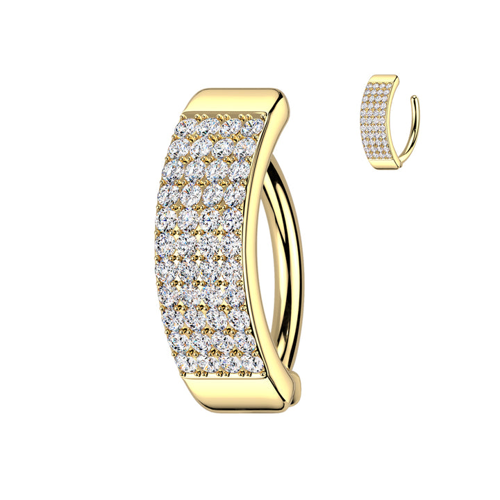 316L Surgical Steel Gold PVD Thick 4 Row White CZ Pave Hinged Clicker Belly Ring - Pierced Universe