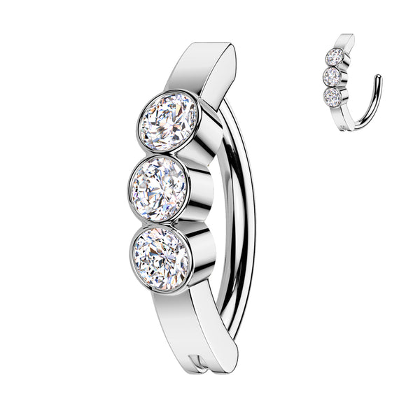 316L Surgical Steel White CZ Bezel Hinged Clicker Belly Ring - Pierced Universe